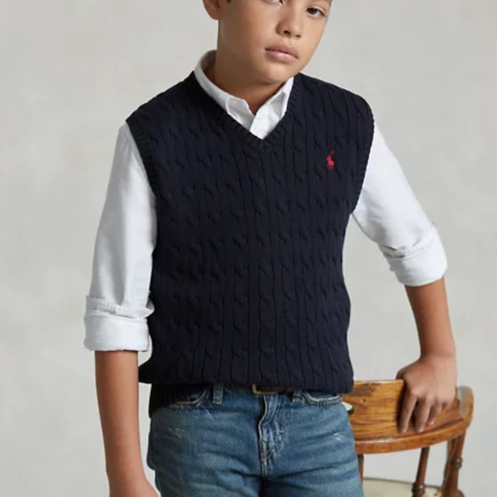 Polo by Ralph Lauren Navy Blue Cable Knit Sweater Vest Size 5